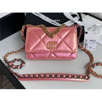 Chanel 19 Shiny Lambskin Wallet On Chain WOC Bag AP3267 pink 2023 (JIYUAN-231215-09)