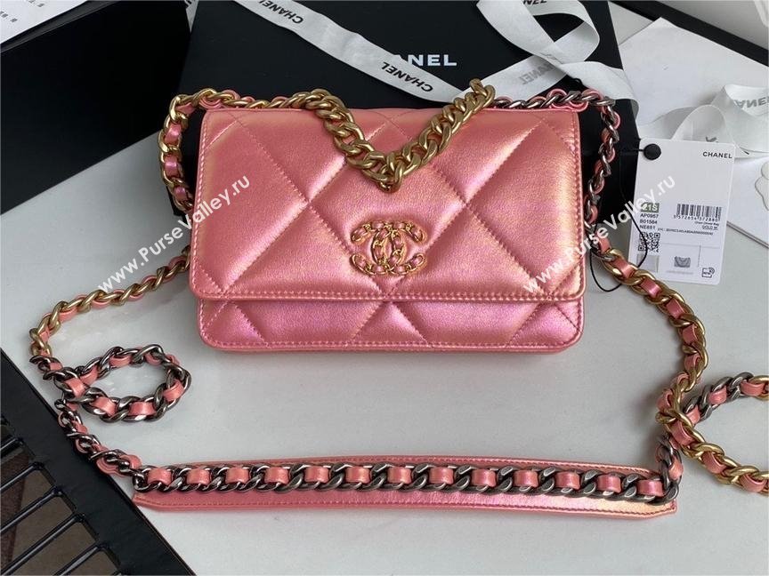 Chanel 19 Shiny Lambskin Wallet On Chain WOC Bag AP3267 pink 2023 (JIYUAN-231215-09)