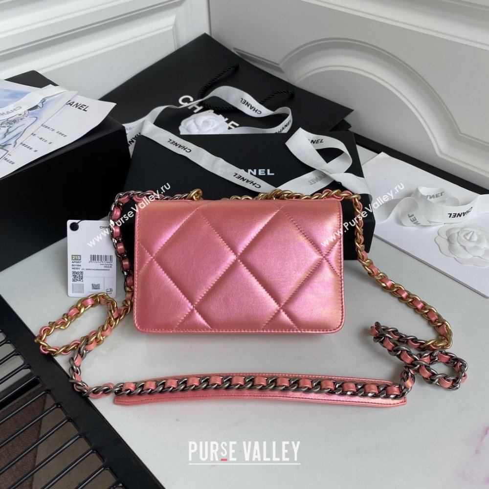Chanel 19 Shiny Lambskin Wallet On Chain WOC Bag AP3267 pink 2023 (JIYUAN-231215-09)