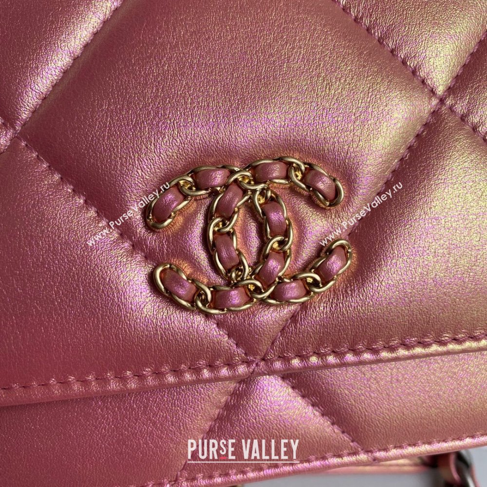 Chanel 19 Shiny Lambskin Wallet On Chain WOC Bag AP3267 pink 2023 (JIYUAN-231215-09)