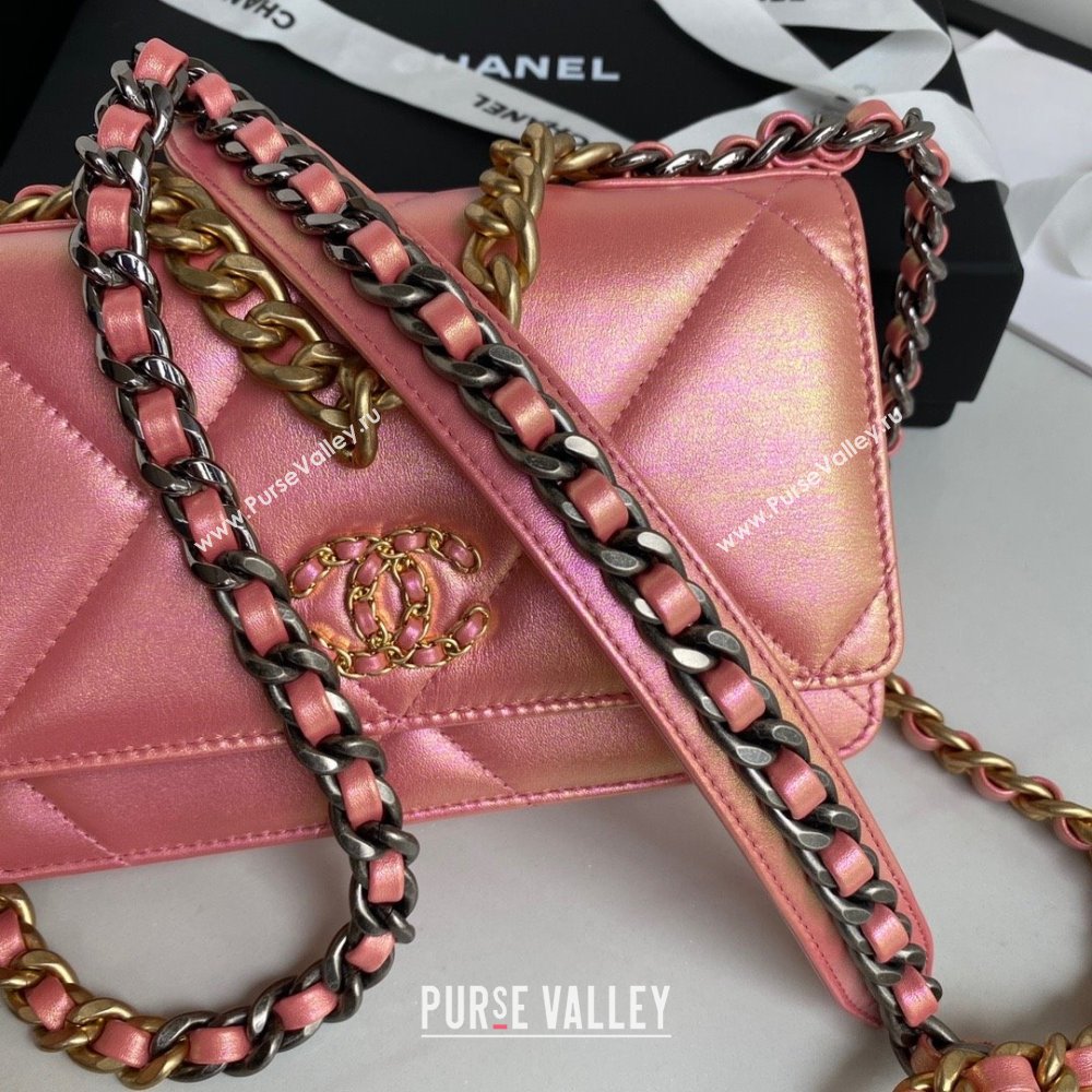 Chanel 19 Shiny Lambskin Wallet On Chain WOC Bag AP3267 pink 2023 (JIYUAN-231215-09)