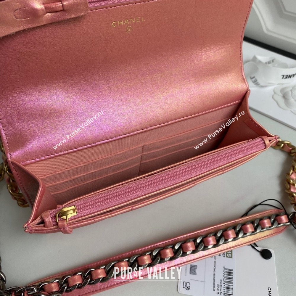 Chanel 19 Shiny Lambskin Wallet On Chain WOC Bag AP3267 pink 2023 (JIYUAN-231215-09)