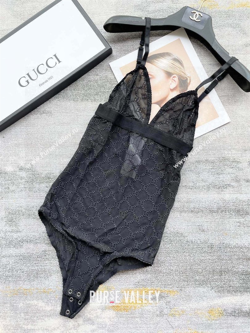 Gucci GG tulle bodysuit black 2023 (shishang-230918-01)