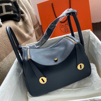 Hermes Lindy 26cm Bag in original taurillon clemence leather Blue Nuit (handmade) (ayan-240131-01)