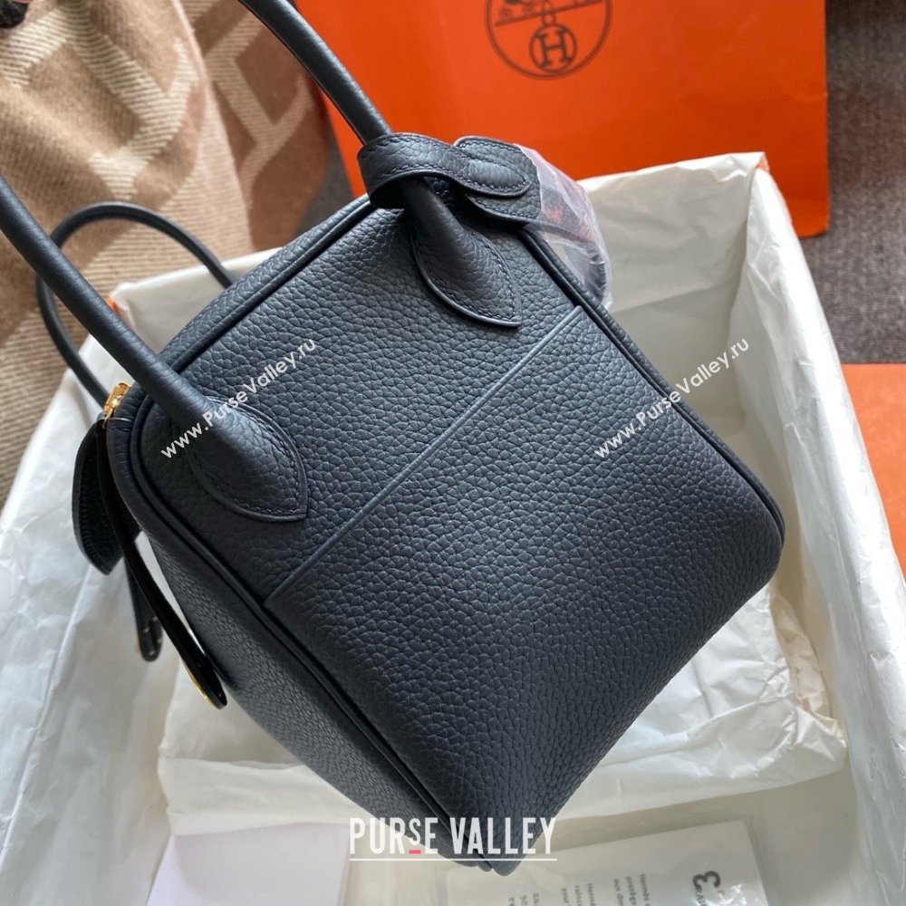 Hermes Lindy 26cm Bag in original taurillon clemence leather Blue Nuit (handmade) (ayan-240131-01)