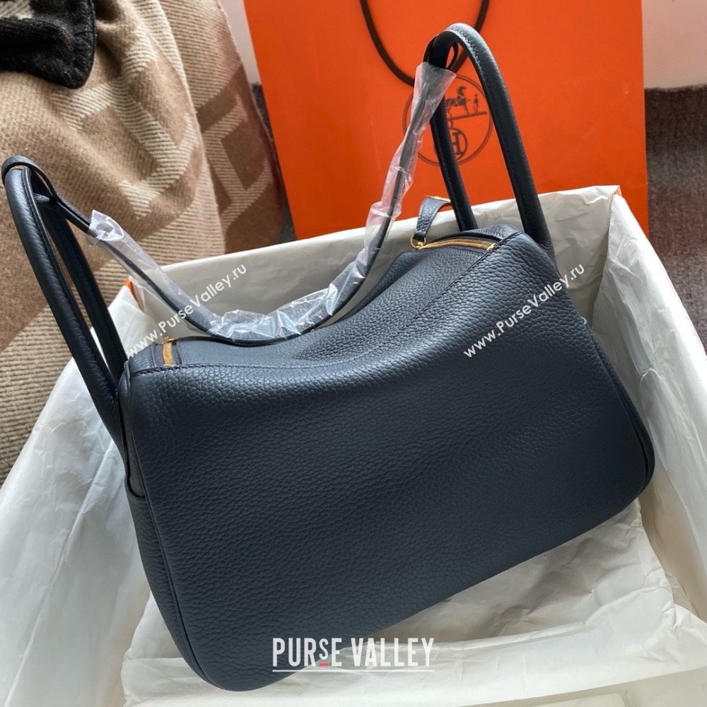 Hermes Lindy 26cm Bag in original taurillon clemence leather Blue Nuit (handmade) (ayan-240131-01)