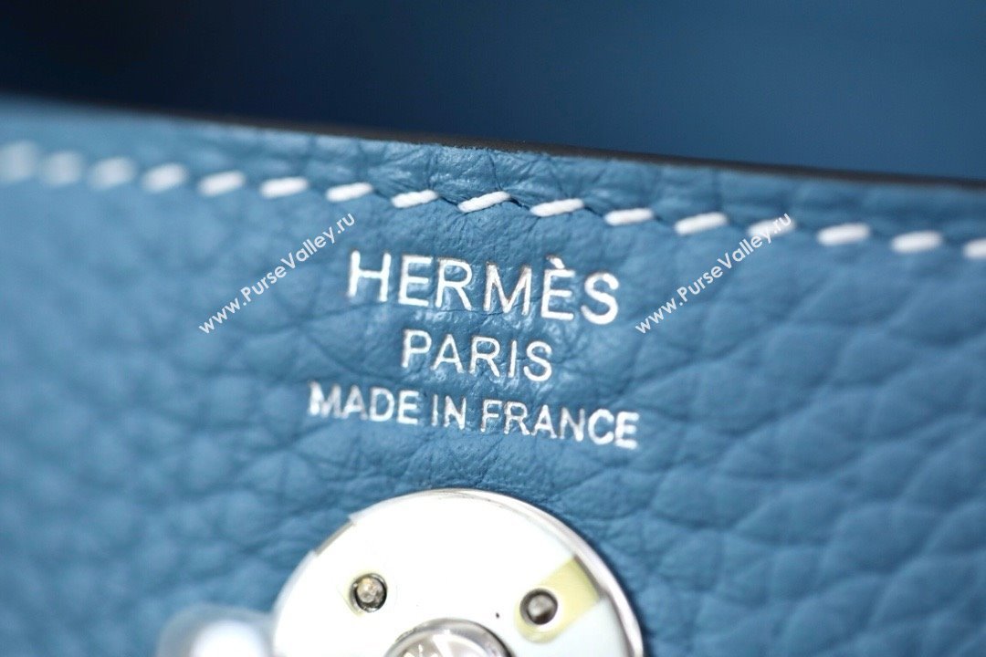 Hermes Mini Lindy 19cm Bag in original taurillon clemence leather Blue Jean with silver hardware(handmade) (ayan-240131-03)