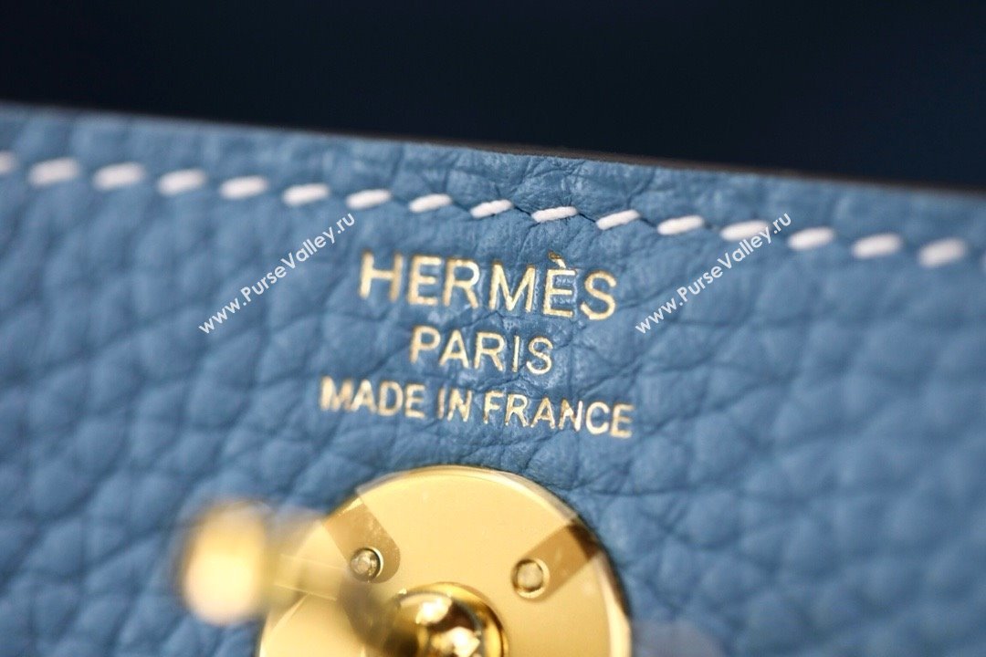 Hermes Mini Lindy 19cm Bag in original taurillon clemence leather Blue Jean with gold hardware(handmade) (ayan-240131-02)