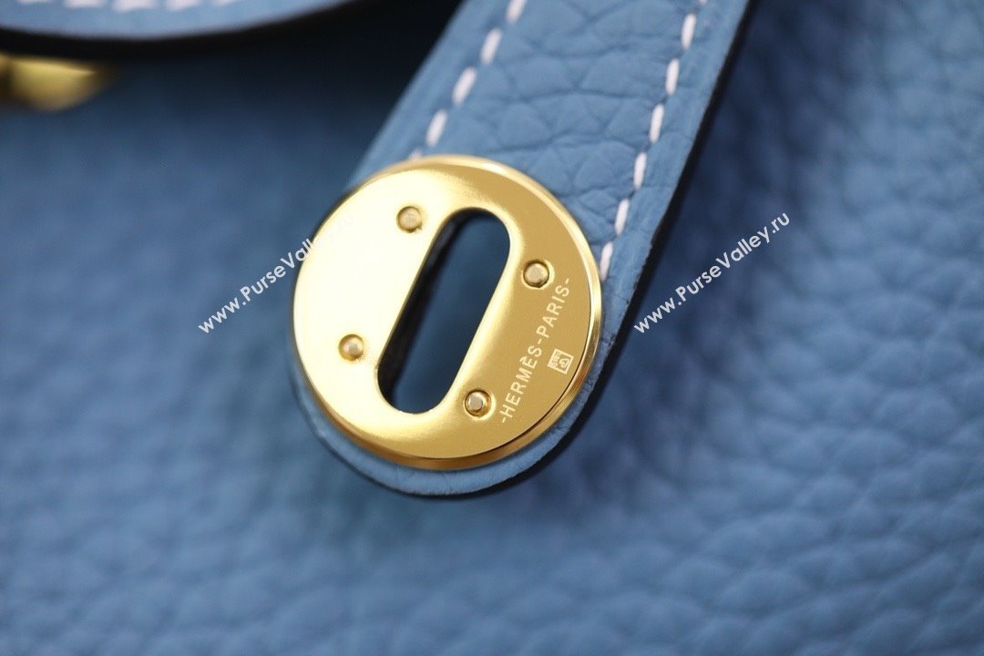 Hermes Mini Lindy 19cm Bag in original taurillon clemence leather Blue Jean with gold hardware(handmade) (ayan-240131-02)