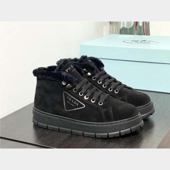 Prada Nylon Shearling Mid-Top Sneakers black 2023 (modeng-231102-02)