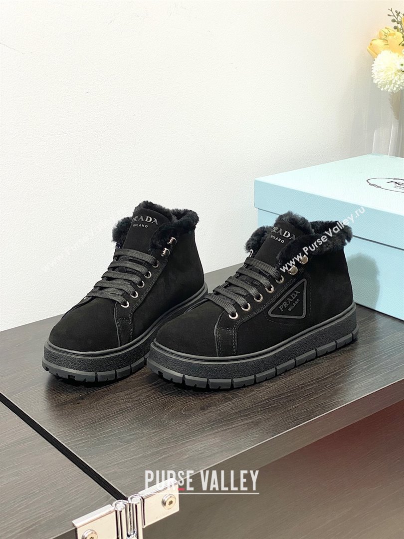 Prada Nylon Shearling Mid-Top Sneakers black 2023 (modeng-231102-02)
