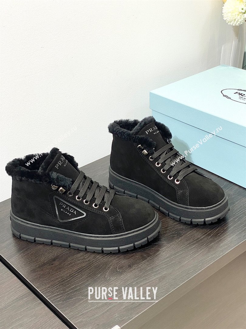 Prada Nylon Shearling Mid-Top Sneakers black 2023 (modeng-231102-02)