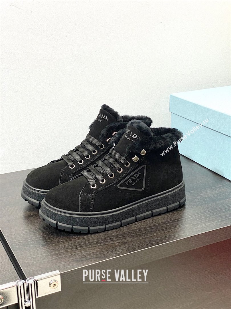 Prada Nylon Shearling Mid-Top Sneakers black 2023 (modeng-231102-02)