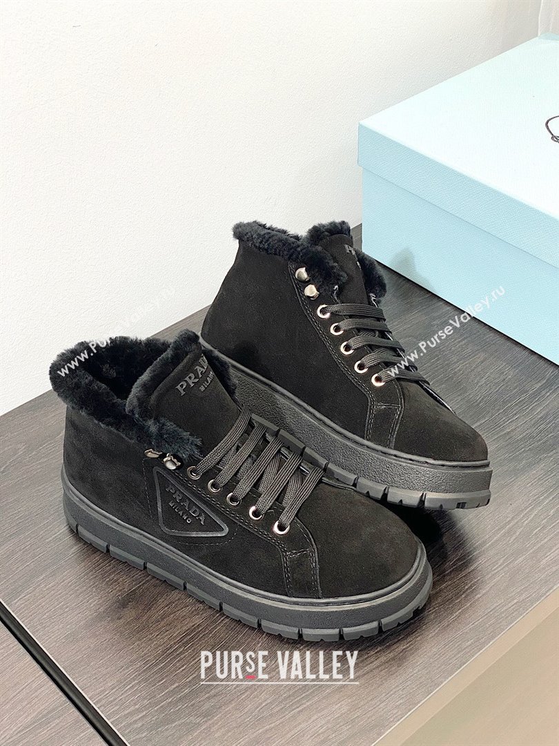 Prada Nylon Shearling Mid-Top Sneakers black 2023 (modeng-231102-02)