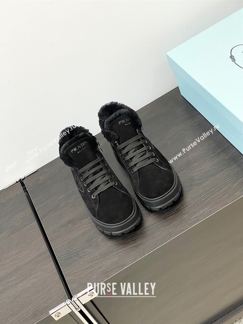 Prada Nylon Shearling Mid-Top Sneakers black 2023 (modeng-231102-02)