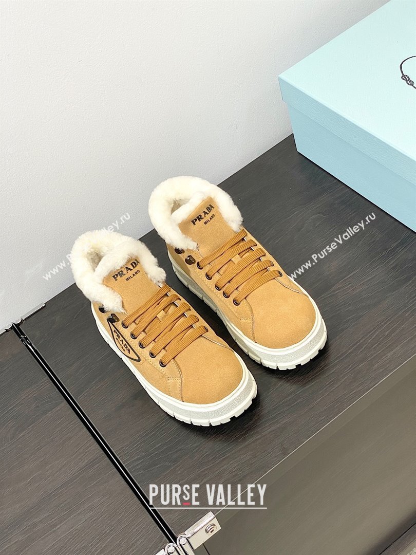 Prada Nylon Shearling Mid-Top Sneakers brown 2023 (modeng-231102-01)