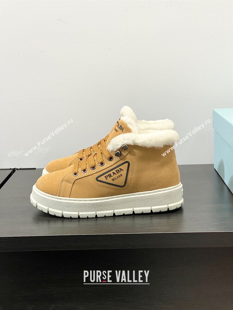 Prada Nylon Shearling Mid-Top Sneakers brown 2023 (modeng-231102-01)