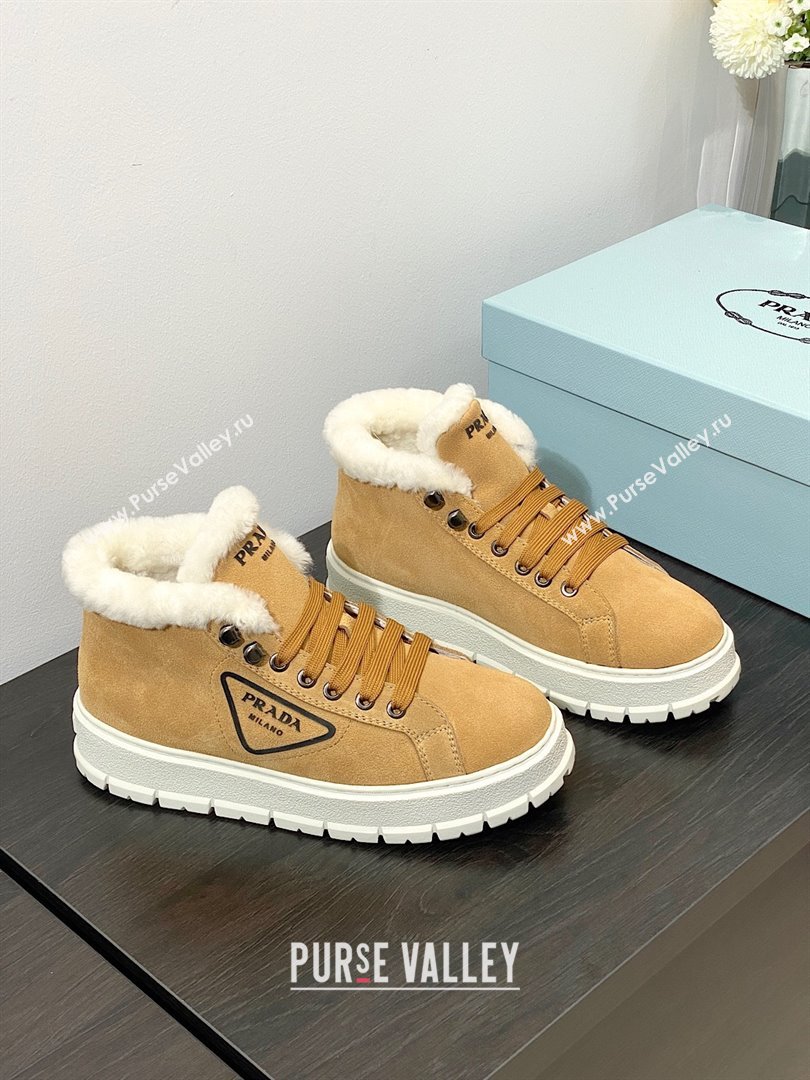 Prada Nylon Shearling Mid-Top Sneakers brown 2023 (modeng-231102-01)