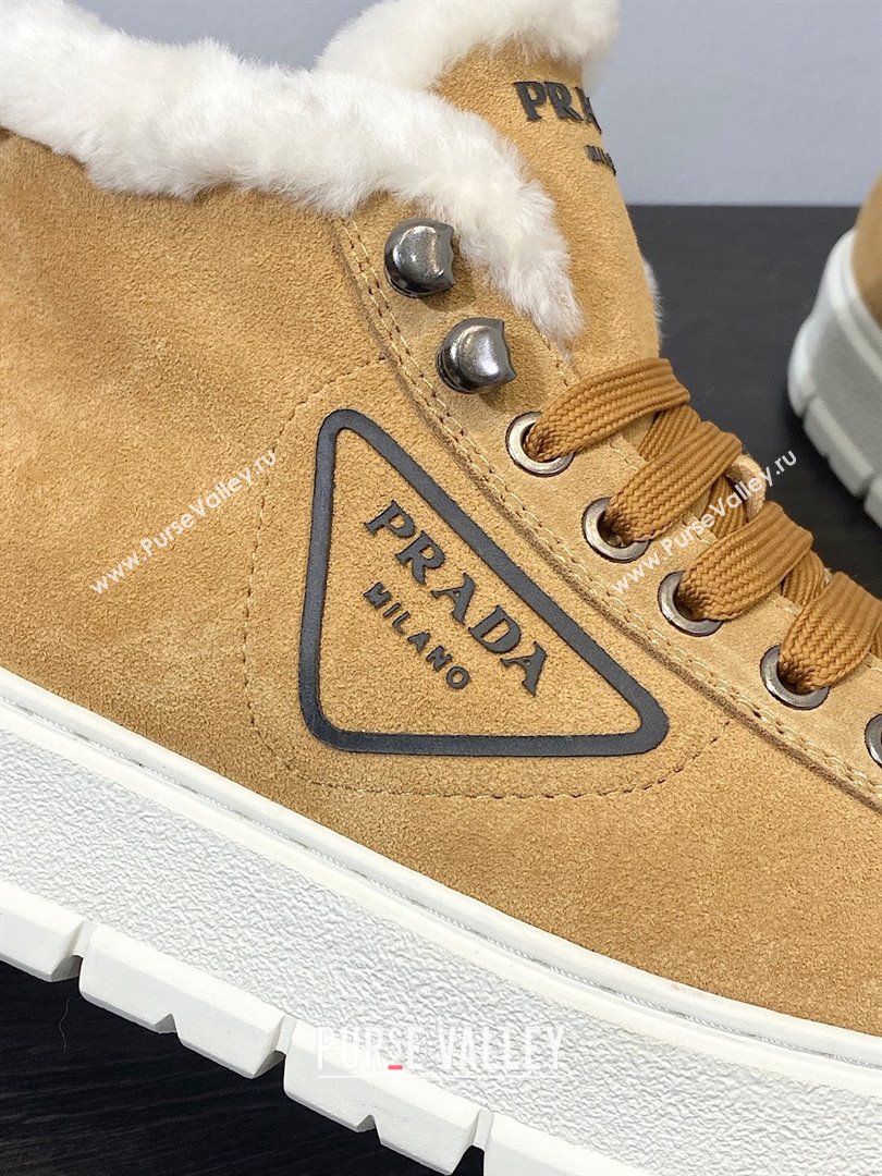 Prada Nylon Shearling Mid-Top Sneakers brown 2023 (modeng-231102-01)