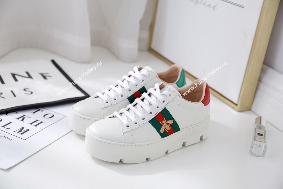 Gucci Web Bee Ace Platform 4.5cm Sneakers White 2021 (modeng-210305-01)