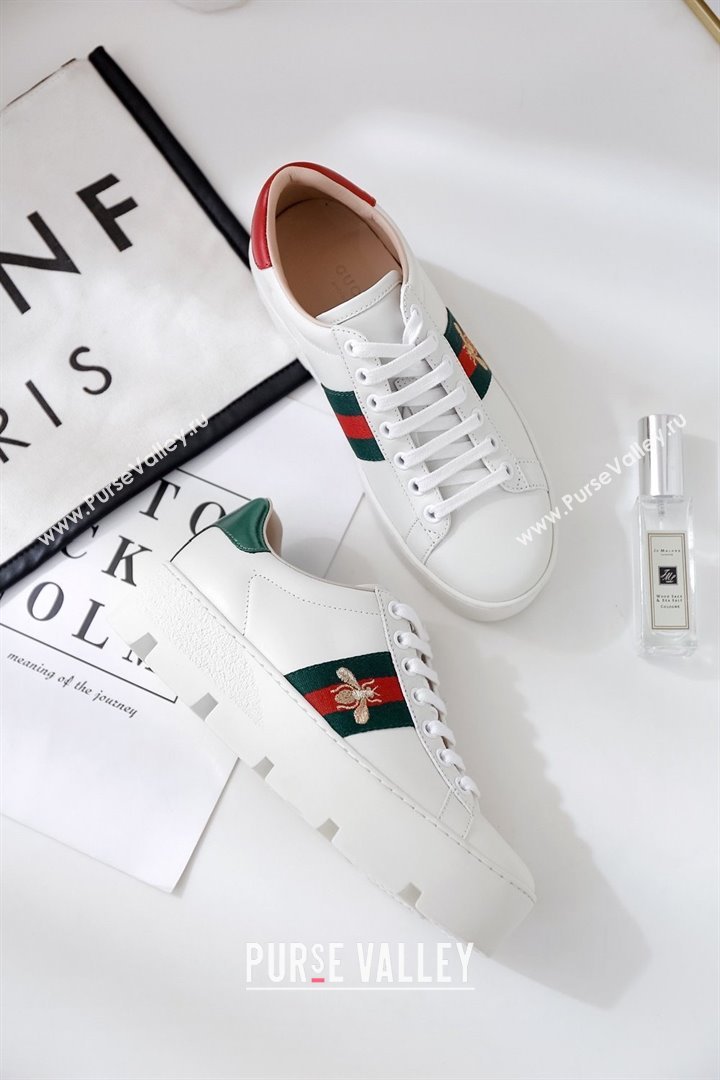 Gucci Web Bee Ace Platform 4.5cm Sneakers White 2021 (modeng-210305-01)