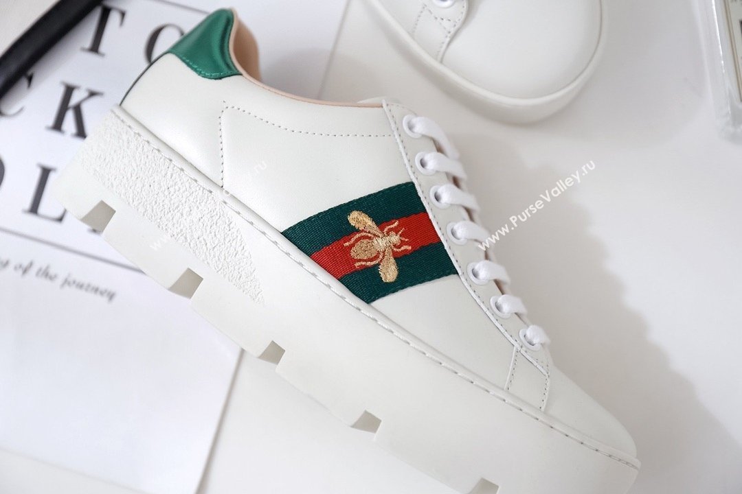 Gucci Web Bee Ace Platform 4.5cm Sneakers White 2021 (modeng-210305-01)