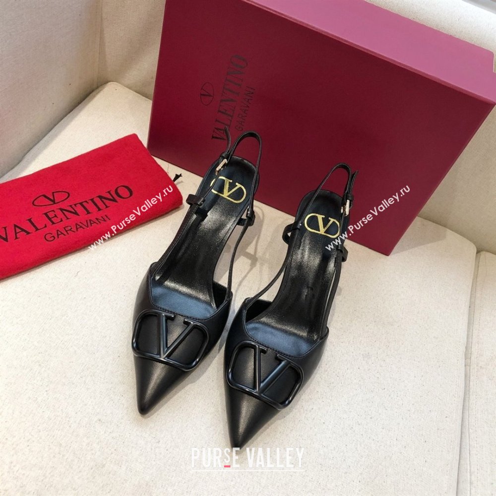 Valentino Heel 7cm VLOGO Calfskin Slingback Pumps black 2020 (modeng-210305-06)