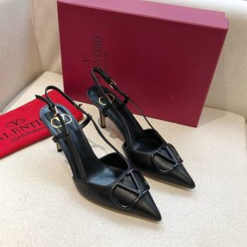 Valentino Heel 7cm VLOGO Calfskin Slingback Pumps black 2020 (modeng-210305-06)