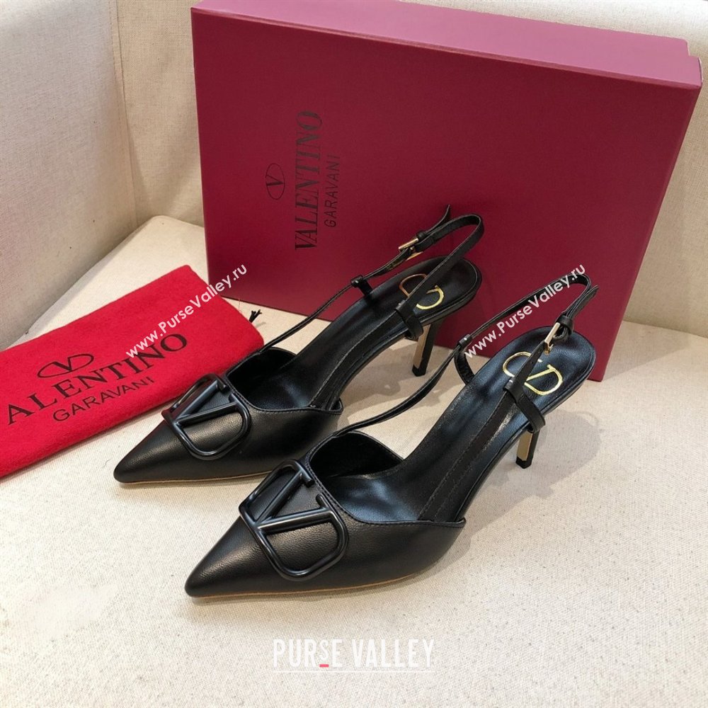 Valentino Heel 7cm VLOGO Calfskin Slingback Pumps black 2020 (modeng-210305-06)