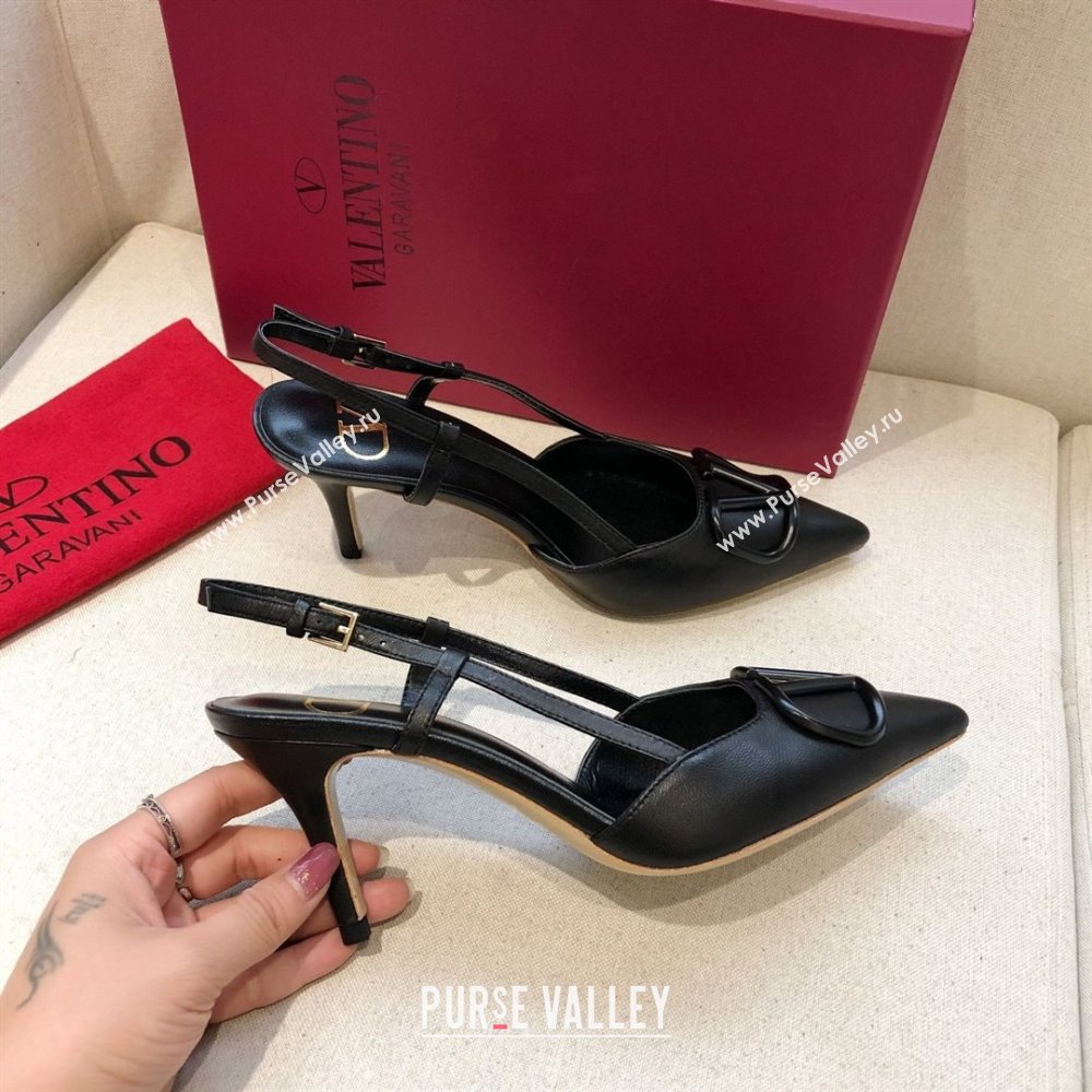 Valentino Heel 7cm VLOGO Calfskin Slingback Pumps black 2020 (modeng-210305-06)
