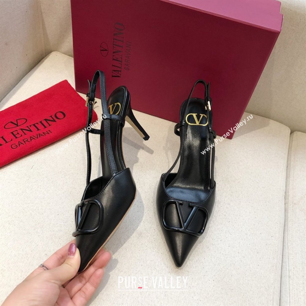 Valentino Heel 7cm VLOGO Calfskin Slingback Pumps black 2020 (modeng-210305-06)