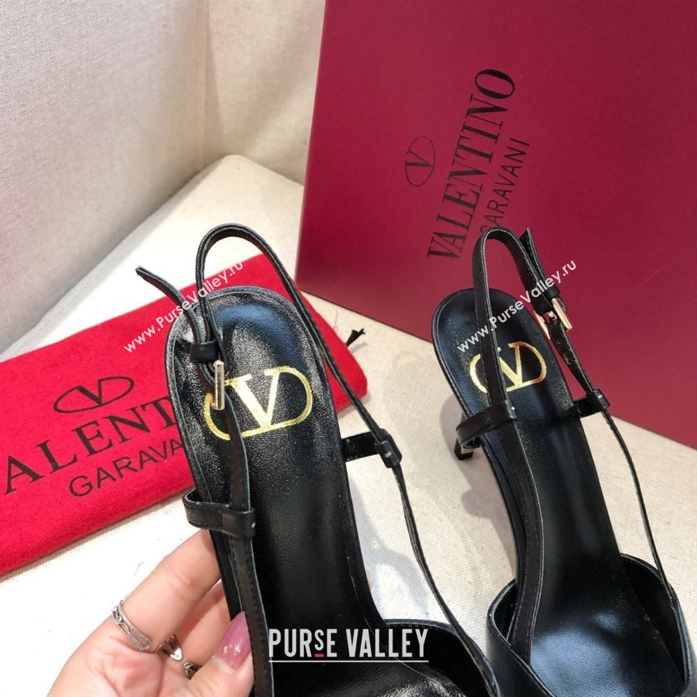 Valentino Heel 7cm VLOGO Calfskin Slingback Pumps black 2020 (modeng-210305-06)