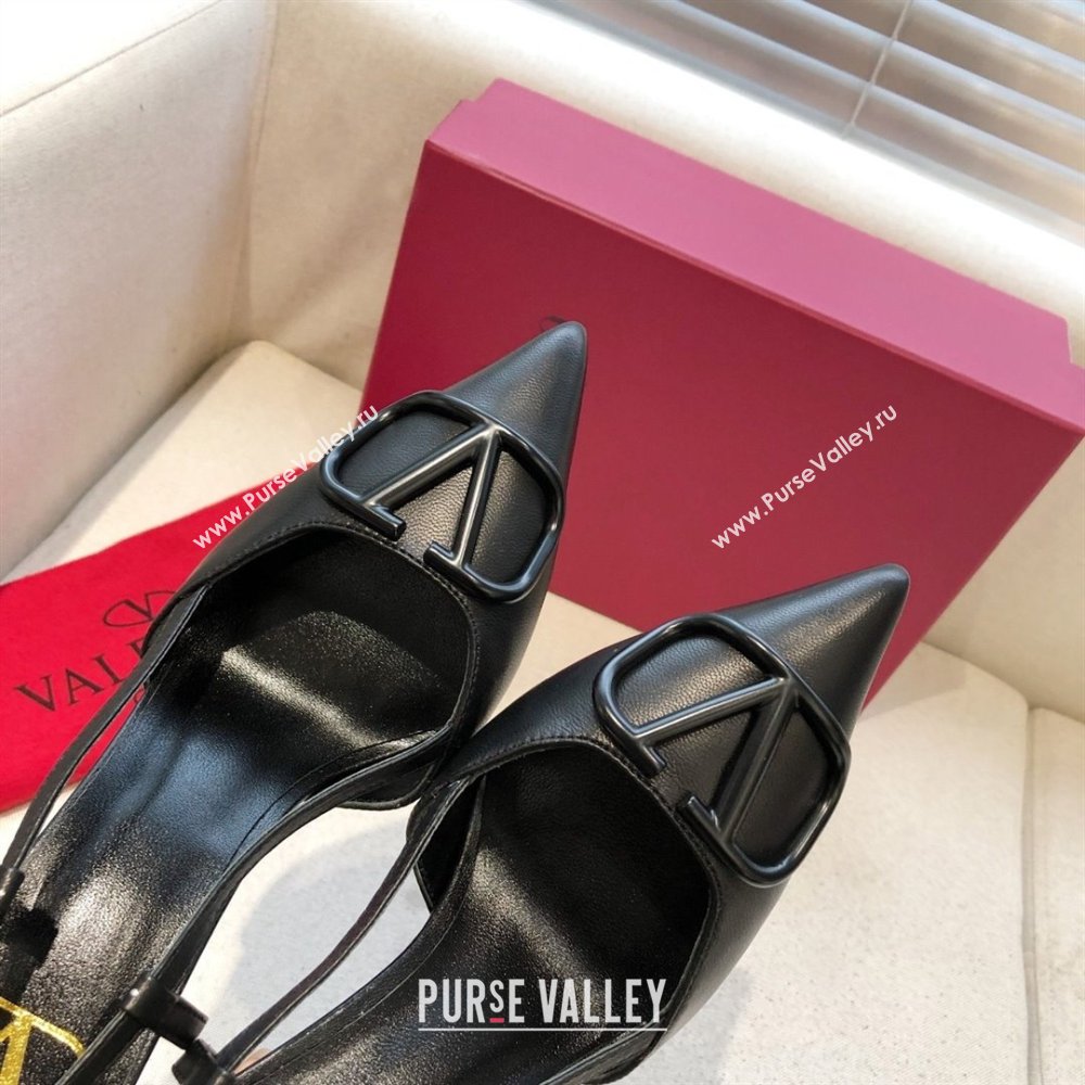 Valentino Heel 7cm VLOGO Calfskin Slingback Pumps black 2020 (modeng-210305-06)