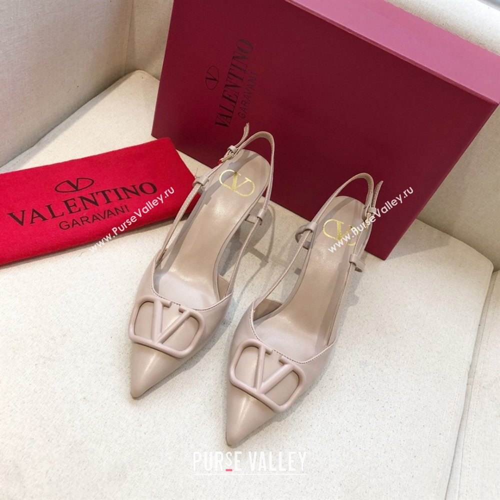 Valentino Heel 7cm VLOGO Calfskin Slingback Pumps NUDE 2020 (modeng-210305-07)