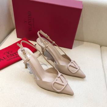 Valentino Heel 7cm VLOGO Calfskin Slingback Pumps NUDE 2020 (modeng-210305-07)