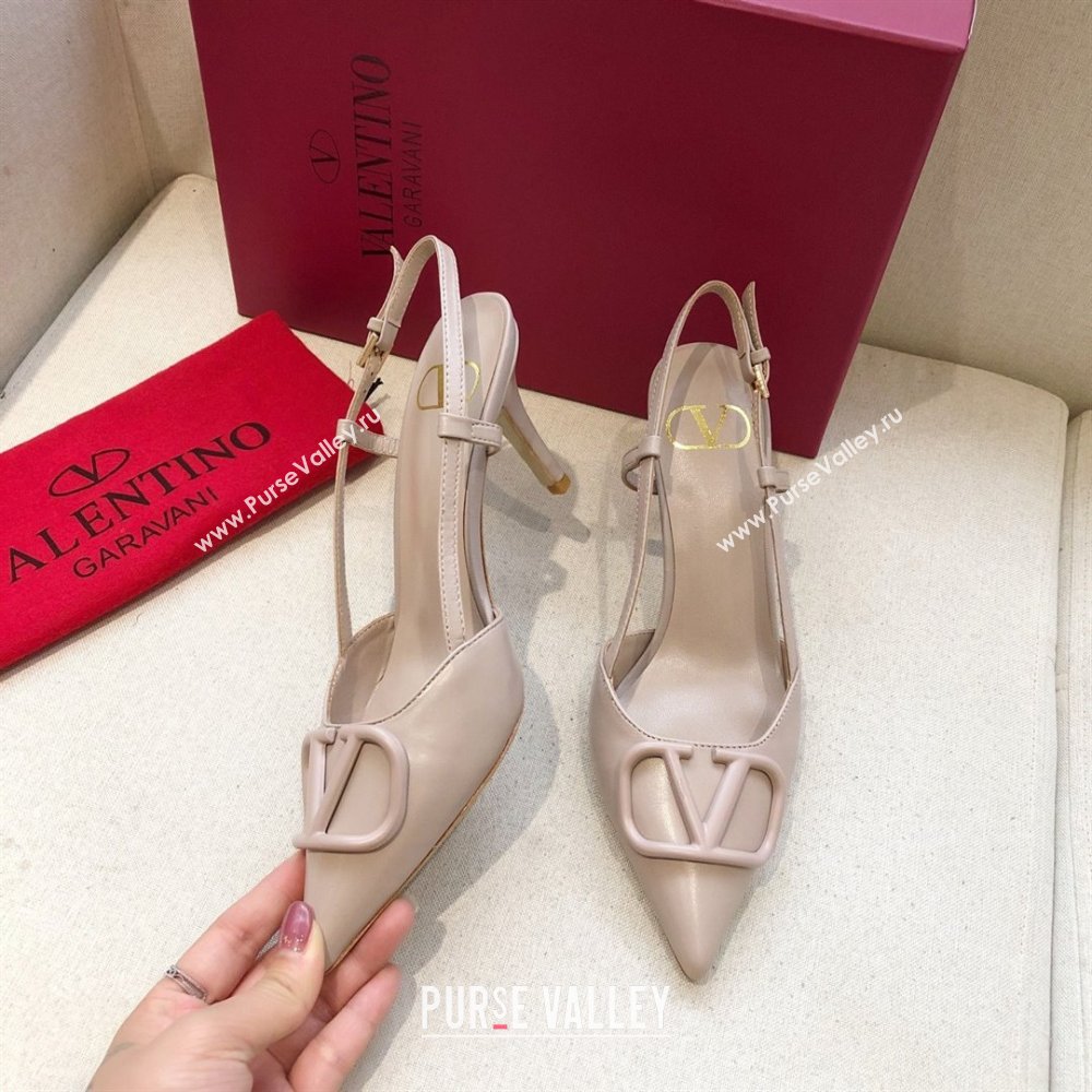 Valentino Heel 7cm VLOGO Calfskin Slingback Pumps NUDE 2020 (modeng-210305-07)