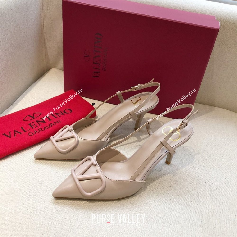 Valentino Heel 7cm VLOGO Calfskin Slingback Pumps NUDE 2020 (modeng-210305-07)