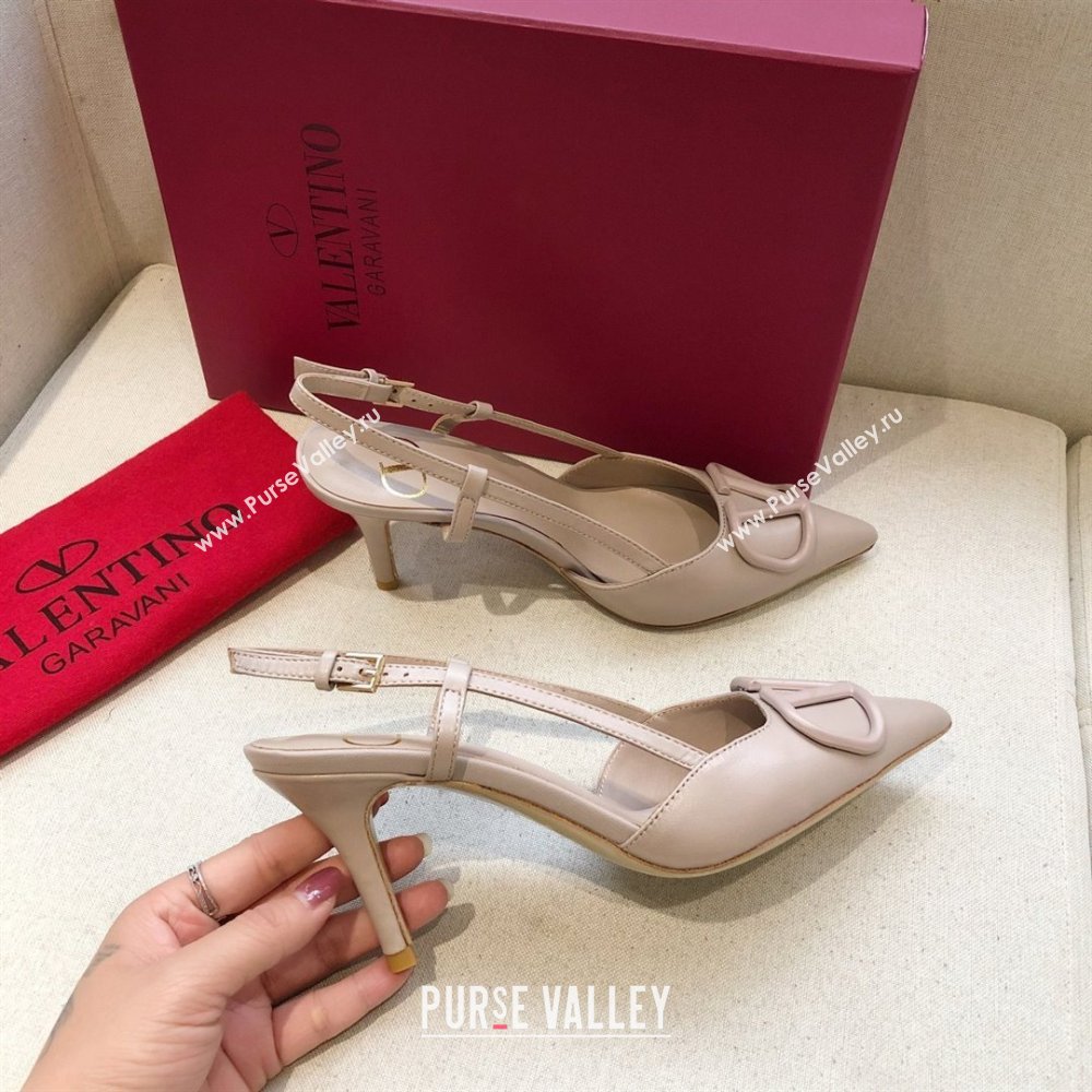 Valentino Heel 7cm VLOGO Calfskin Slingback Pumps NUDE 2020 (modeng-210305-07)