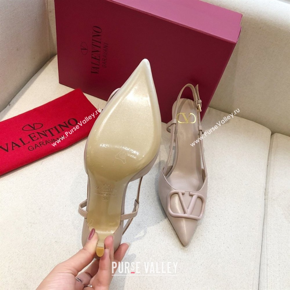 Valentino Heel 7cm VLOGO Calfskin Slingback Pumps NUDE 2020 (modeng-210305-07)