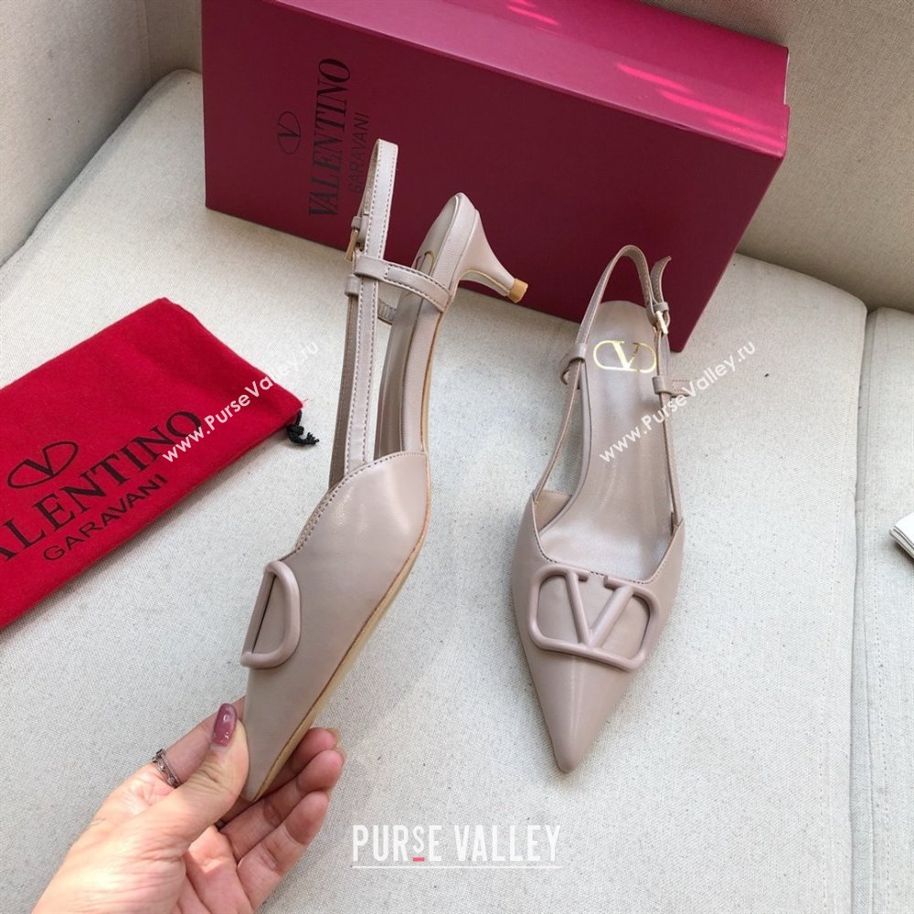 Valentino Heel 4cm VLOGO Calfskin Slingback Pumps nude 2020 (modeng-210305-05)
