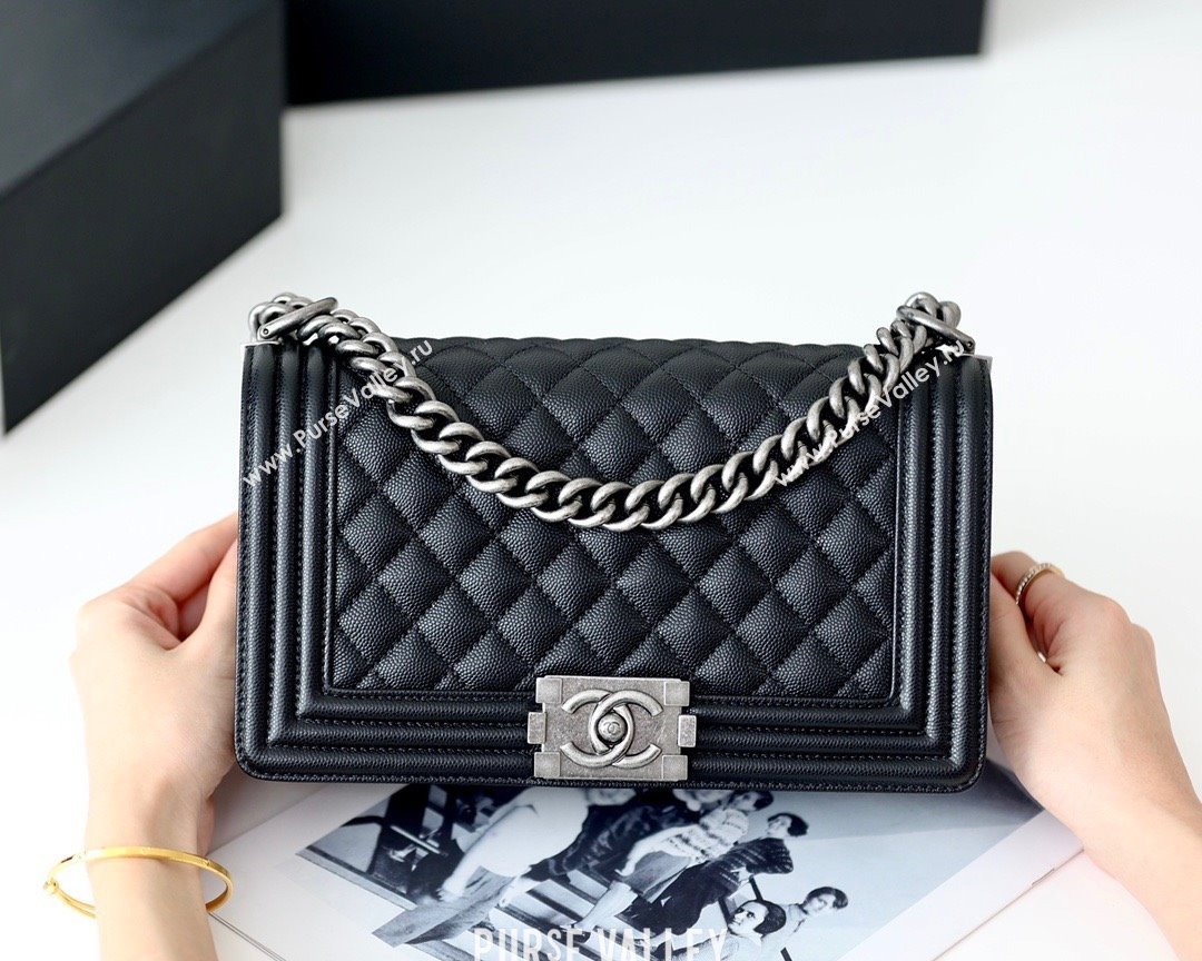 Chanel Medium Le Boy Bag In Caviar Leather black With silver Hardware(Original Quality) (shunyang-231106-02)