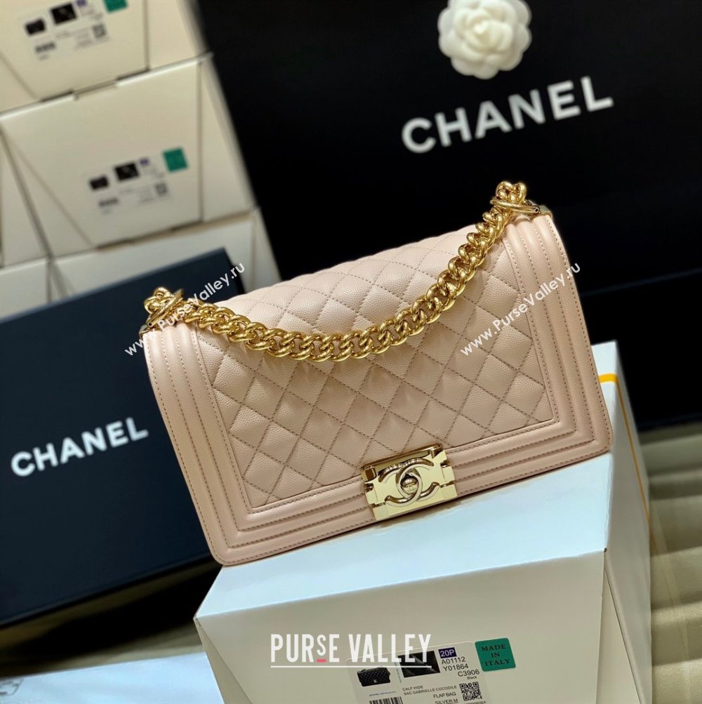 Chanel Medium Le Boy Bag In Caviar Leather pink With Gold Hardware(Original Quality) (shunyang-231106-05)