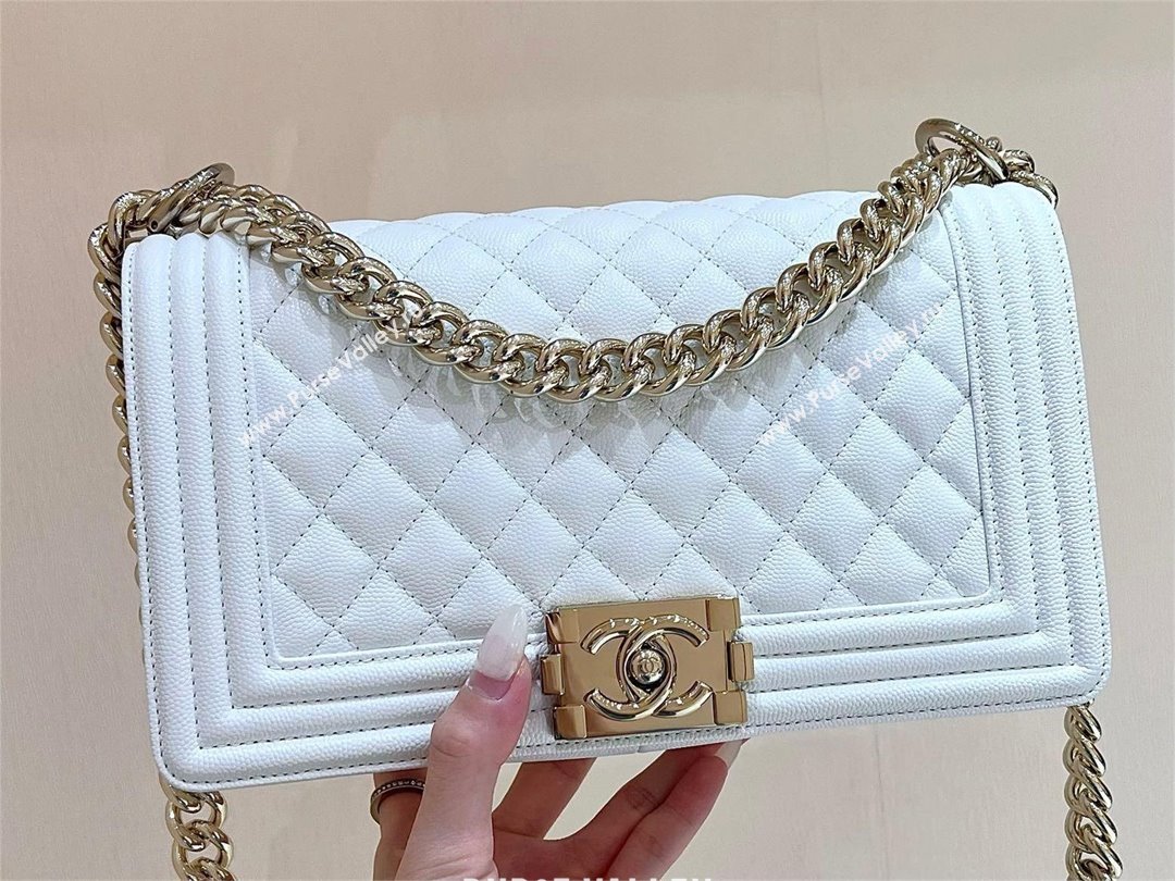 Chanel Medium Le Boy Bag In Caviar Leather white With silver Hardware(Original Quality) (shunyang-231106-06)
