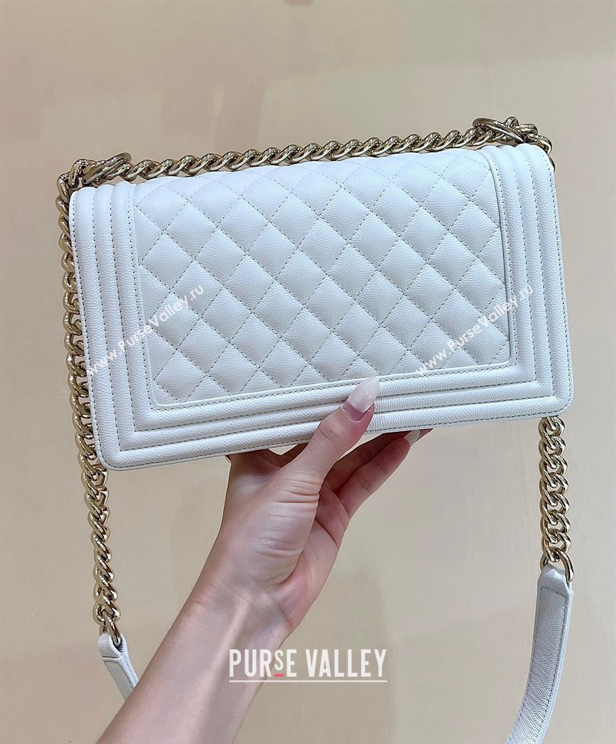 Chanel Medium Le Boy Bag In Caviar Leather white With silver Hardware(Original Quality) (shunyang-231106-06)