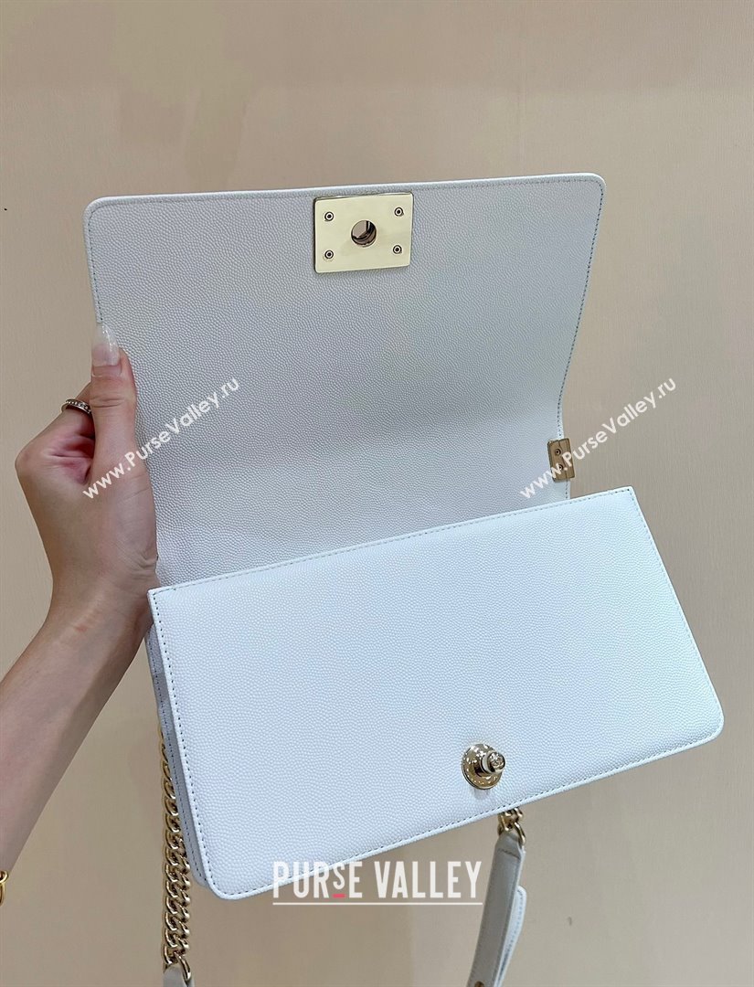 Chanel Medium Le Boy Bag In Caviar Leather white With silver Hardware(Original Quality) (shunyang-231106-06)