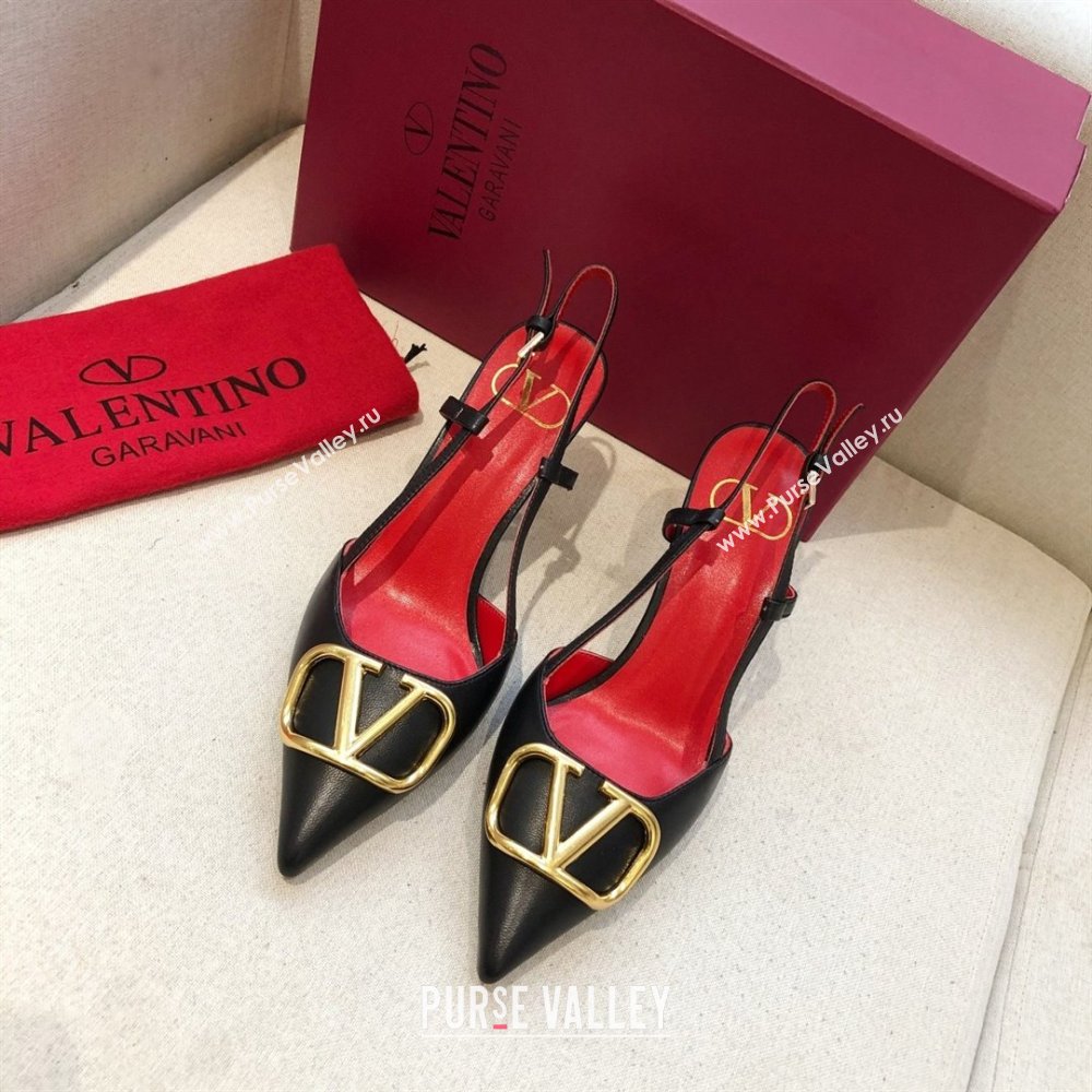 Valentino Heel 7cm VLOGO Calfskin Slingback Pumps BLACK/RED 2020 (modeng-210305-10)