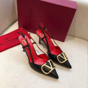 Valentino Heel 7cm VLOGO Calfskin Slingback Pumps BLACK/RED 2020 (modeng-210305-10)