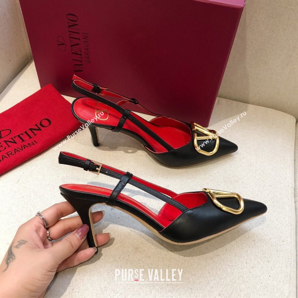 Valentino Heel 7cm VLOGO Calfskin Slingback Pumps BLACK/RED 2020 (modeng-210305-10)