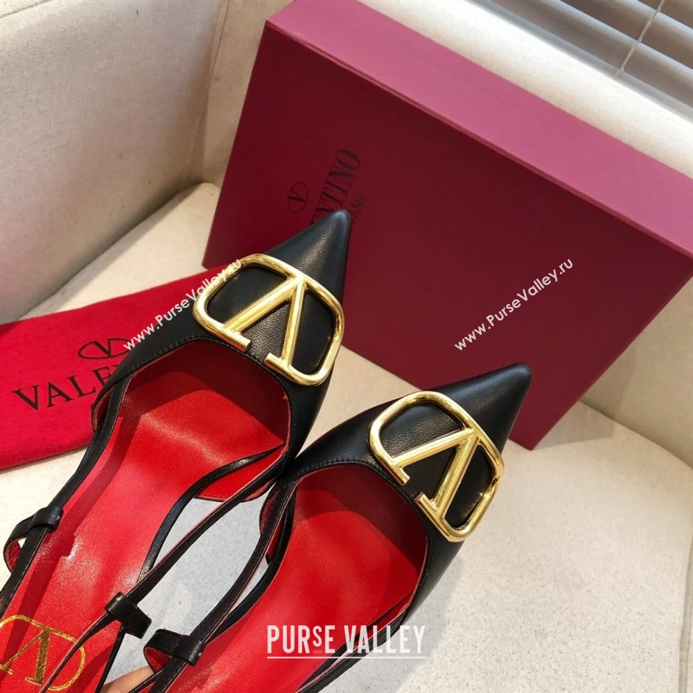 Valentino Heel 7cm VLOGO Calfskin Slingback Pumps BLACK/RED 2020 (modeng-210305-10)