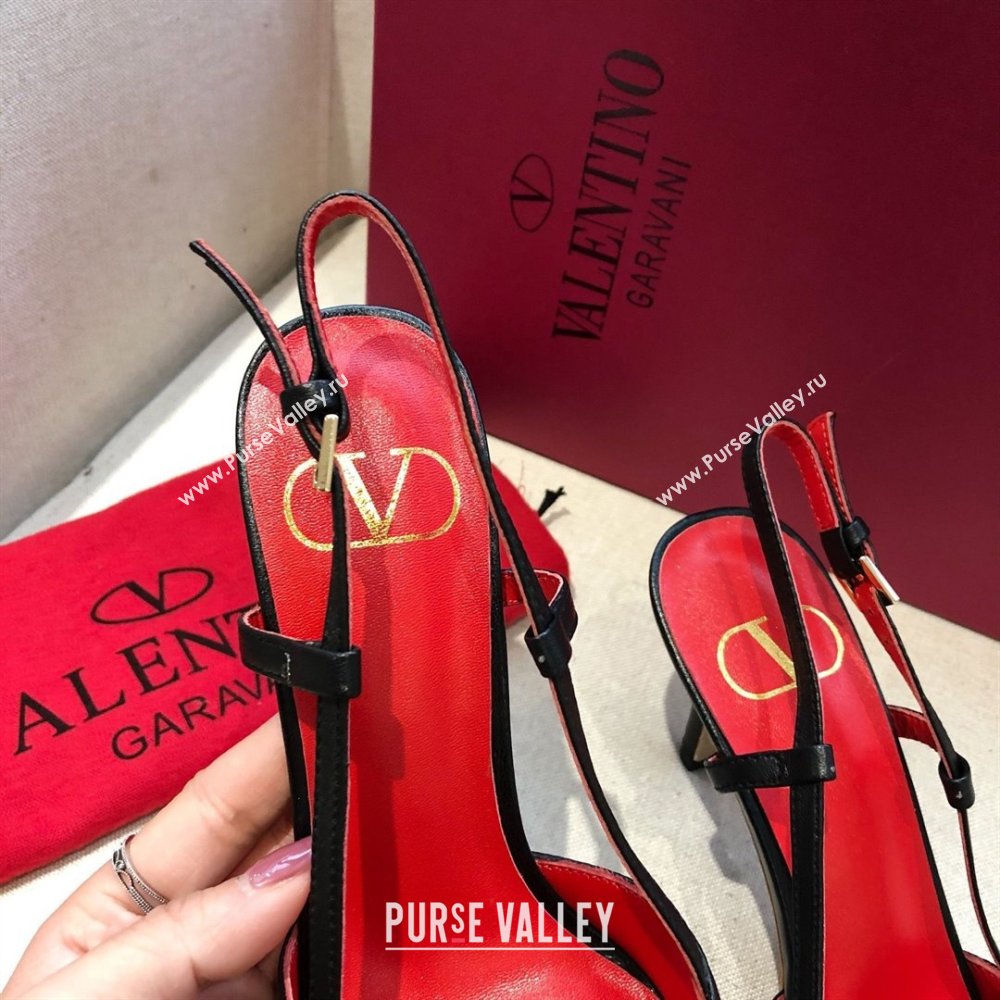 Valentino Heel 7cm VLOGO Calfskin Slingback Pumps BLACK/RED 2020 (modeng-210305-10)